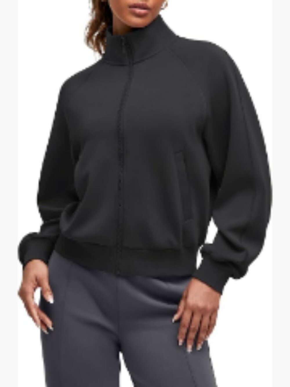 Modal Soft Zip Up Jacket Loose Fit Mock Neck Casual Tops with Pockets